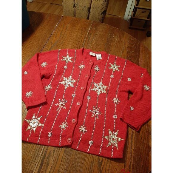 Medium 8/10 Bobbie Brooks Long Sleeve Button Christmas Holiday Knit Sweater - Picture 1 of 7